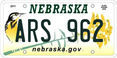 NE license plate ARS962