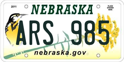 NE license plate ARS985
