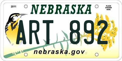 NE license plate ART892