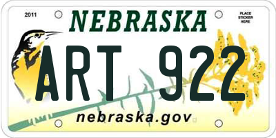 NE license plate ART922