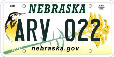 NE license plate ARV022