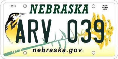 NE license plate ARV039