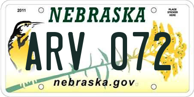 NE license plate ARV072