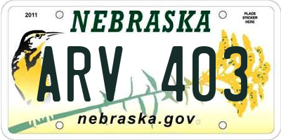 NE license plate ARV403