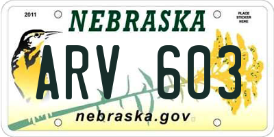 NE license plate ARV603