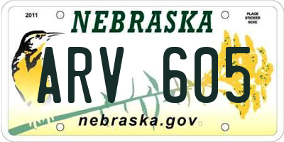 NE license plate ARV605
