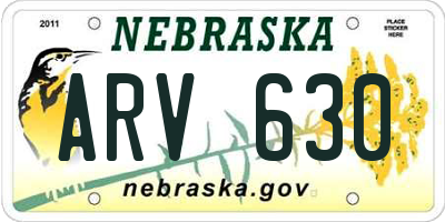 NE license plate ARV630