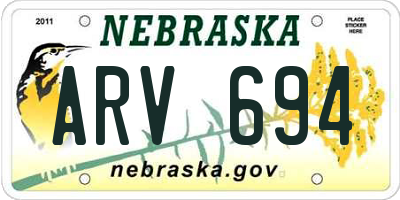 NE license plate ARV694