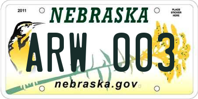 NE license plate ARW003