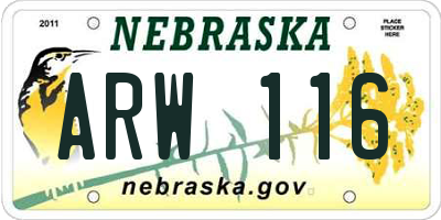 NE license plate ARW116