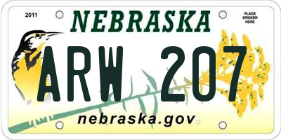 NE license plate ARW207