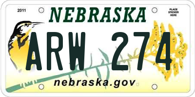 NE license plate ARW274