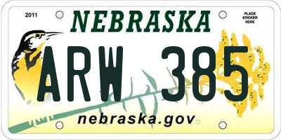 NE license plate ARW385