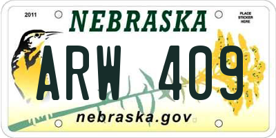 NE license plate ARW409