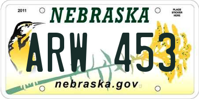 NE license plate ARW453