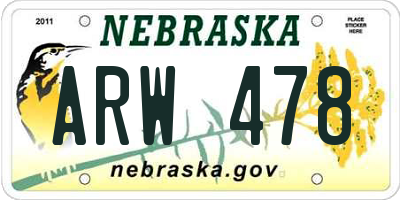 NE license plate ARW478