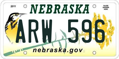 NE license plate ARW596