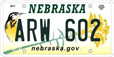 NE license plate ARW602