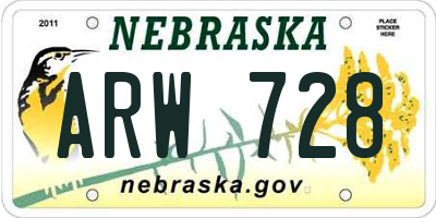 NE license plate ARW728
