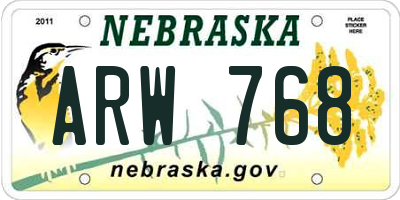 NE license plate ARW768