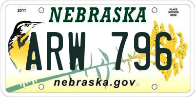 NE license plate ARW796