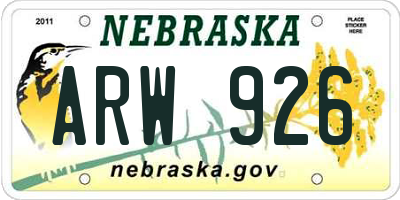 NE license plate ARW926