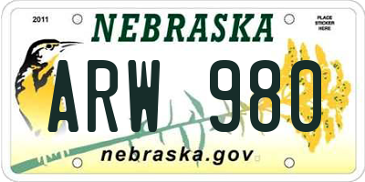 NE license plate ARW980