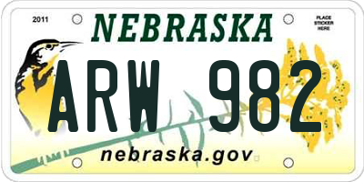 NE license plate ARW982