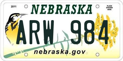 NE license plate ARW984