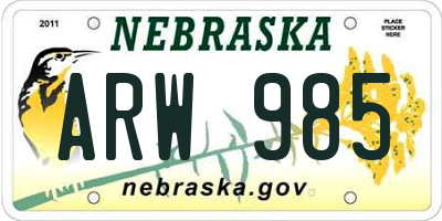 NE license plate ARW985