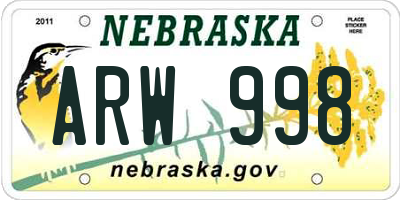 NE license plate ARW998