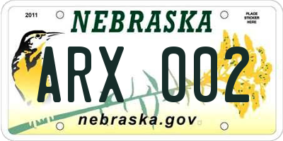 NE license plate ARX002