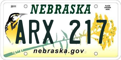 NE license plate ARX217
