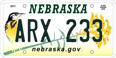 NE license plate ARX233
