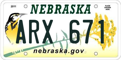 NE license plate ARX671