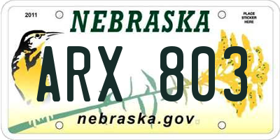 NE license plate ARX803