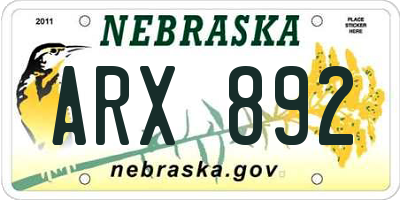 NE license plate ARX892