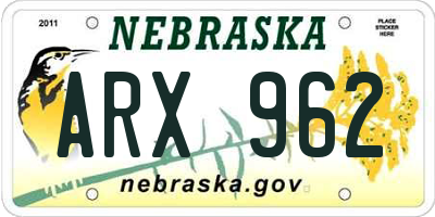 NE license plate ARX962