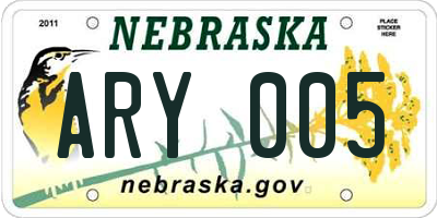 NE license plate ARY005