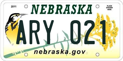 NE license plate ARY021