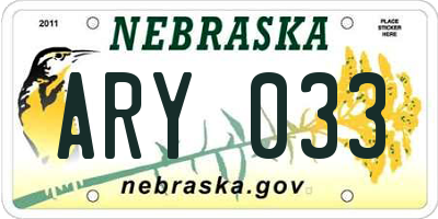 NE license plate ARY033