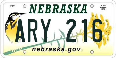 NE license plate ARY216
