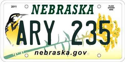NE license plate ARY235