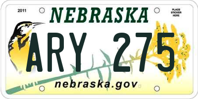 NE license plate ARY275
