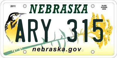 NE license plate ARY315