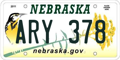 NE license plate ARY378