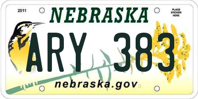 NE license plate ARY383