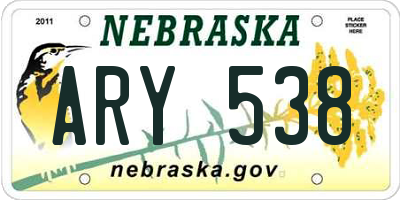NE license plate ARY538