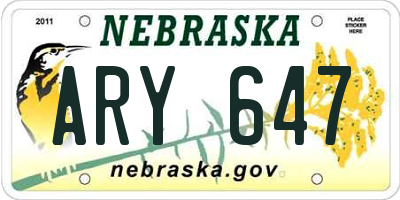 NE license plate ARY647