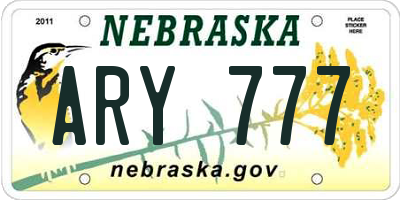 NE license plate ARY777